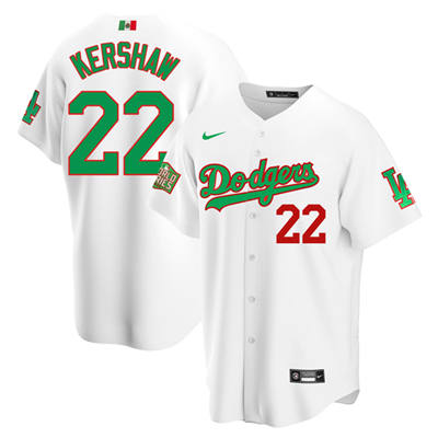 Men's Los Angeles Dodgers #22 Clayton Kershaw White Green MLB Mexico 2020 World Series Stitched Jersey Men's Los Angeles Dodgers #22 Clayton Kershaw White Green MLB Mexico 2020 World Series Stitched Jersey